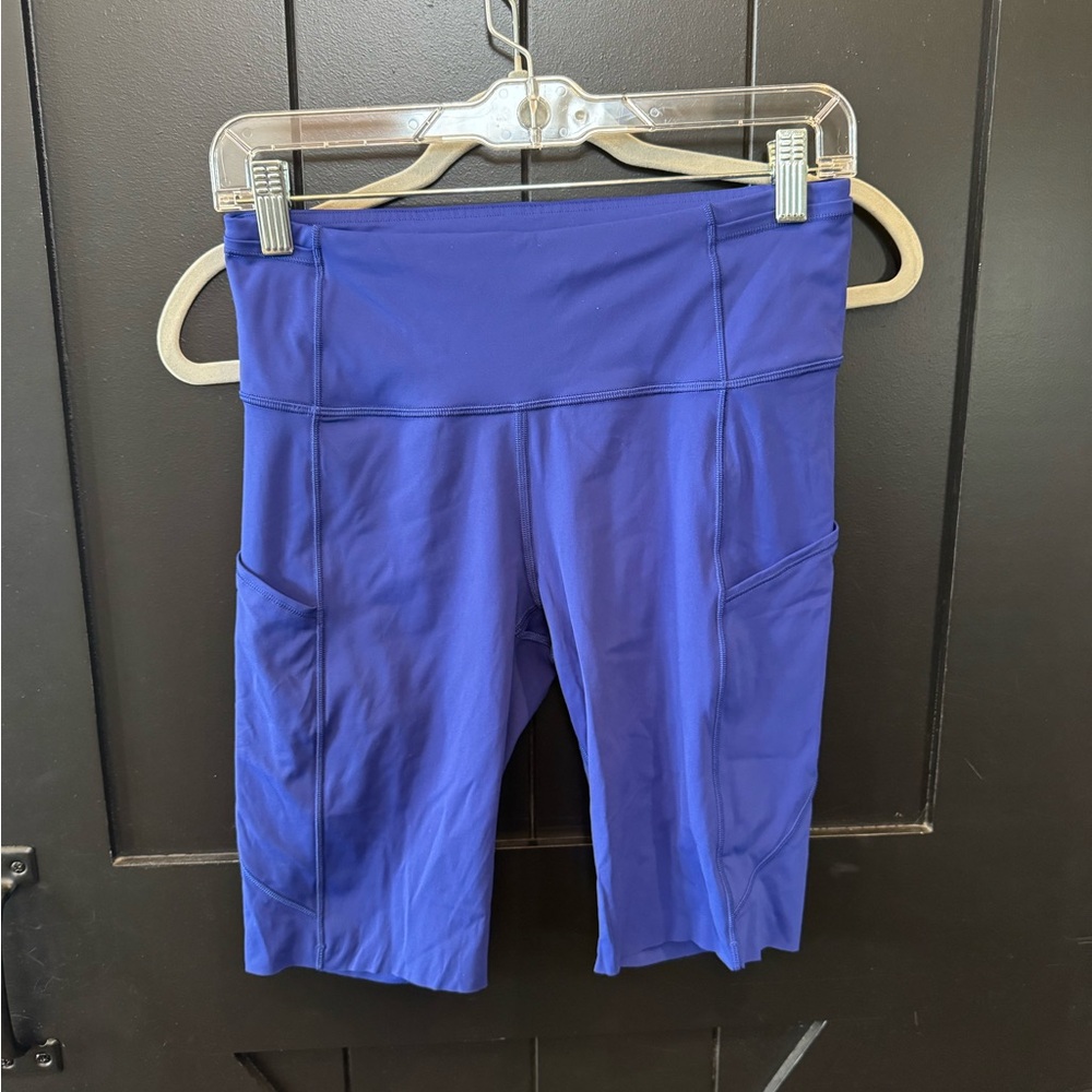 lululemon athletica Mid-Rise Cobalt Blue Bike Shorts with Pockets